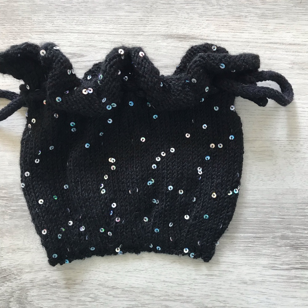 HOST PICK 🥰Cute Little Black w/Rosettes Evening Bag Sequins Handmade - Picture 8 of 8